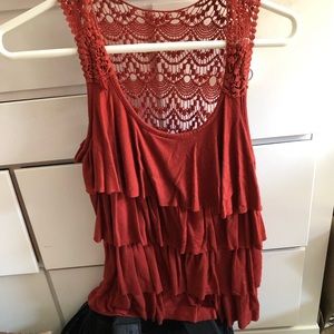 Ruffled and Lace Back Tank Top